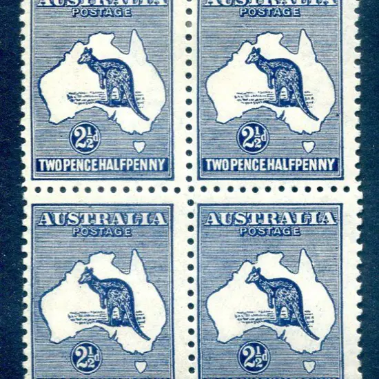2½d blue block of 4 from the Harrison printing ...