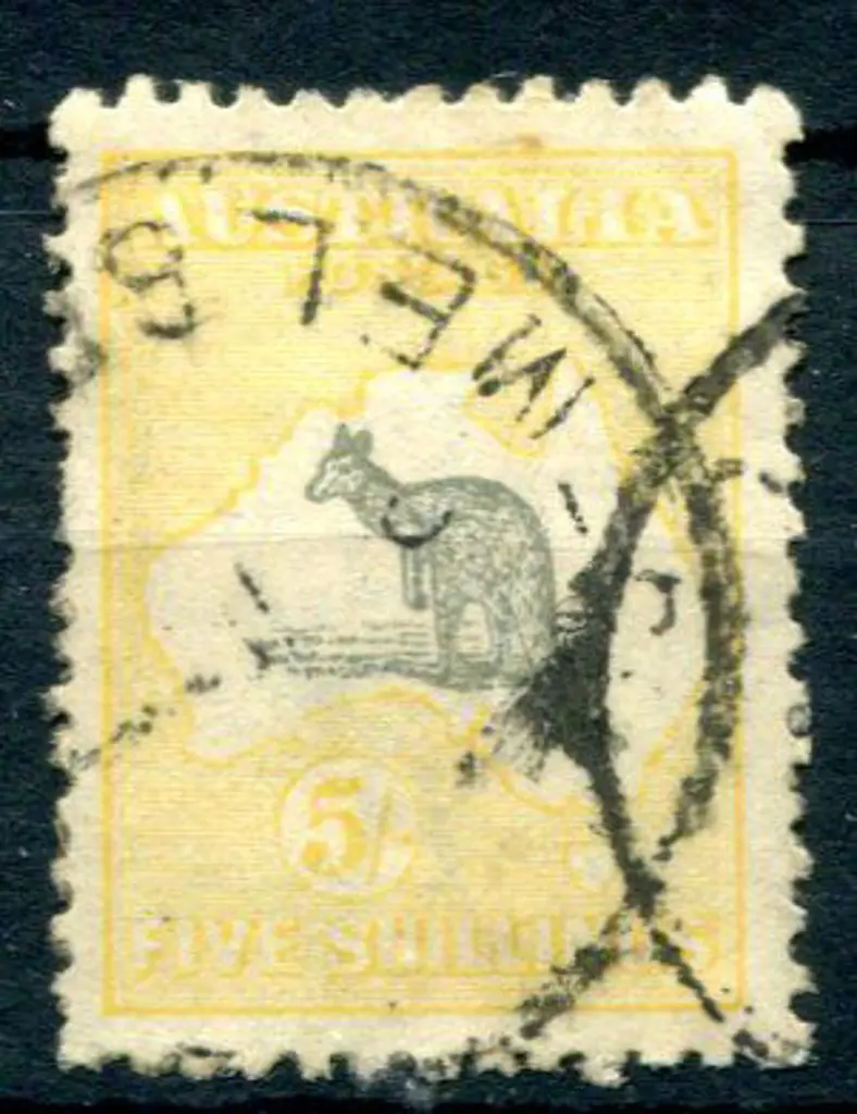 5/- grey & pale yellow with overlapping Melbourne ... Image 1++