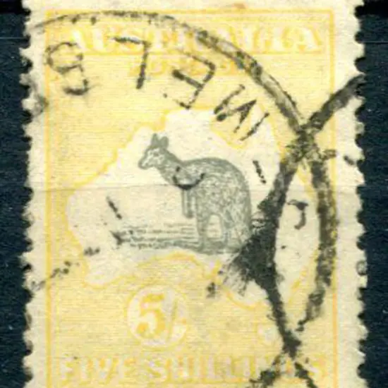 5/- grey & pale yellow with overlapping Melbourne ...