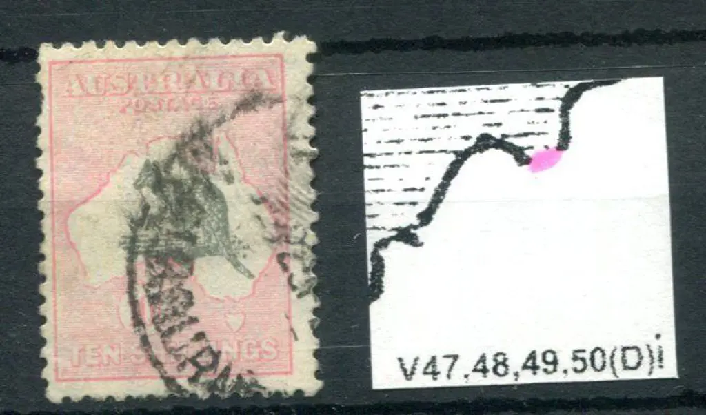 10/- dark grey & aniline pink with "Broken coast ... Image 1++