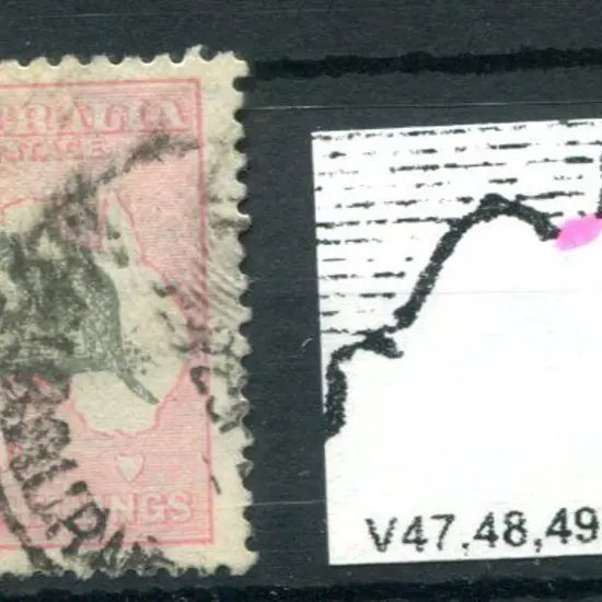 10/- dark grey & aniline pink with "Broken coast ...