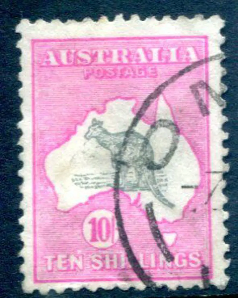10/- grey & deep aniline pink with "Kangaroos ear ... Image 1++