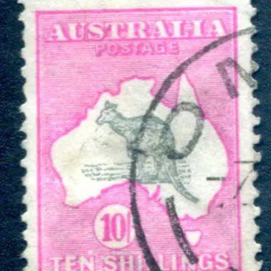 10/- grey & deep aniline pink with "Kangaroos ear ...