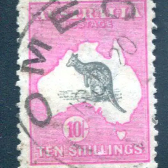 10/- grey & deep aniline pink with "short ...