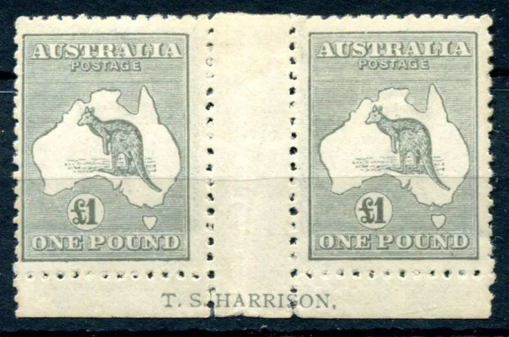 £1 grey Harrison imprint pair trimmed down as per ... Image 1++