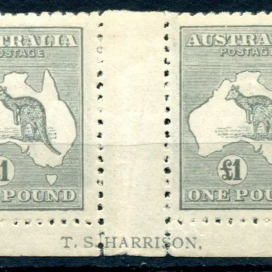 £1 grey Harrison imprint pair trimmed down as per ...