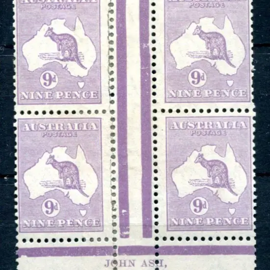 9d violet in John Ash imprint block. Perfs ...