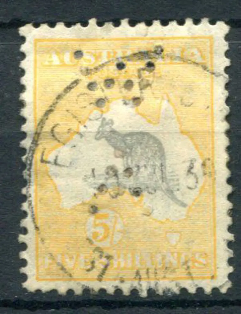 5/- grey & yellow-orange perfined "WA" fine used ... Image 1++