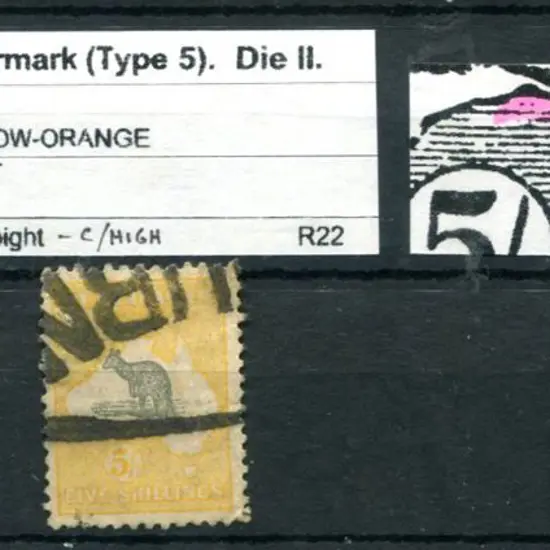5/- grey-black & yellow-orange perfined "OS" ...