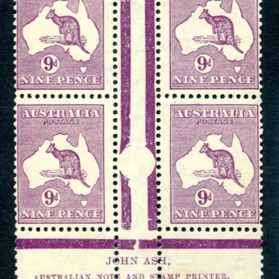 9d violet "N over N" John Ash imprint block, 2nd ...