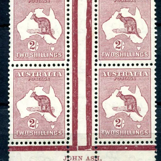 2/- maroon, Die II Plate 1 John Ash imprint block ...