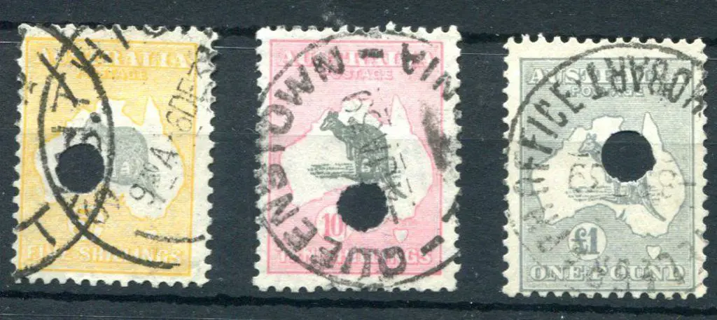 5/-, 10/- & £1 with telegraph punctures. All fine ... Image 1++
