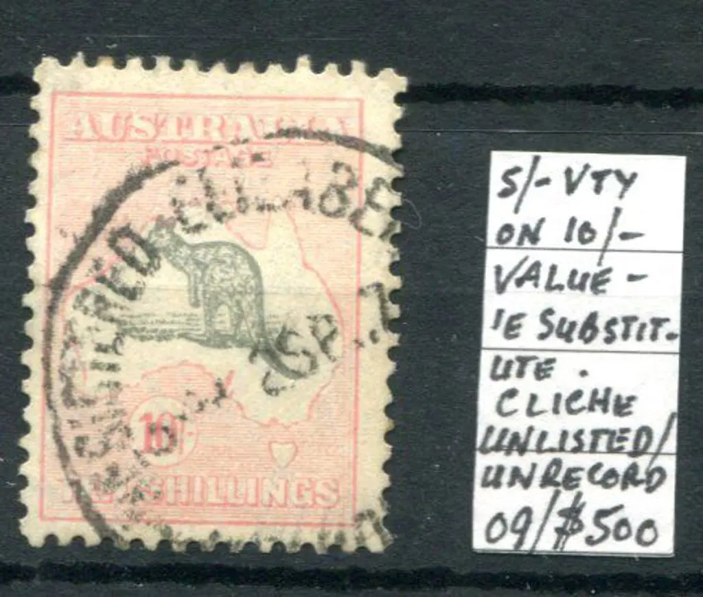 10/- grey & pink postally used. ACSC 50A, Cat. ... Image 1++