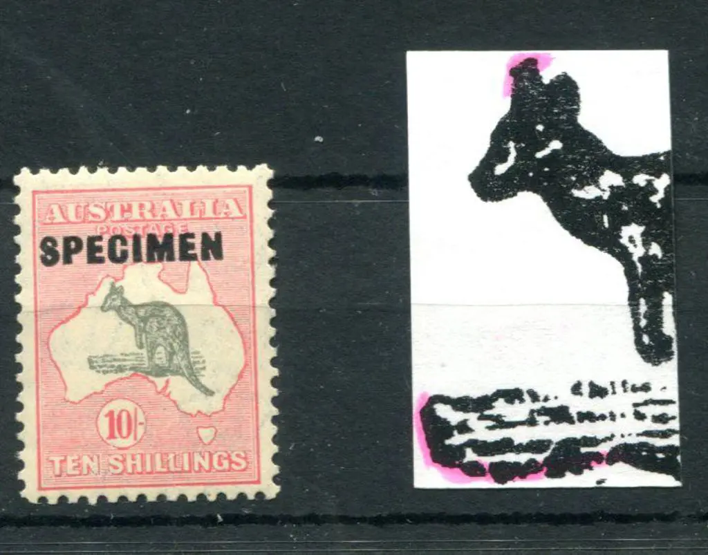 10/- grey & pink ovptd "SPECIMEN" Type D showing ... Image 1++