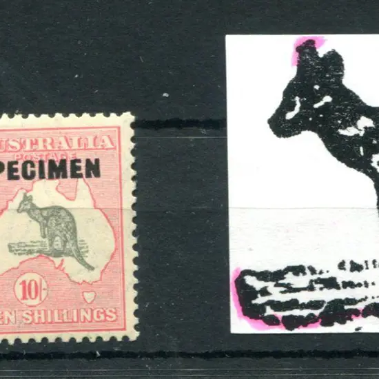 10/- grey & pink ovptd "SPECIMEN" Type D showing ...