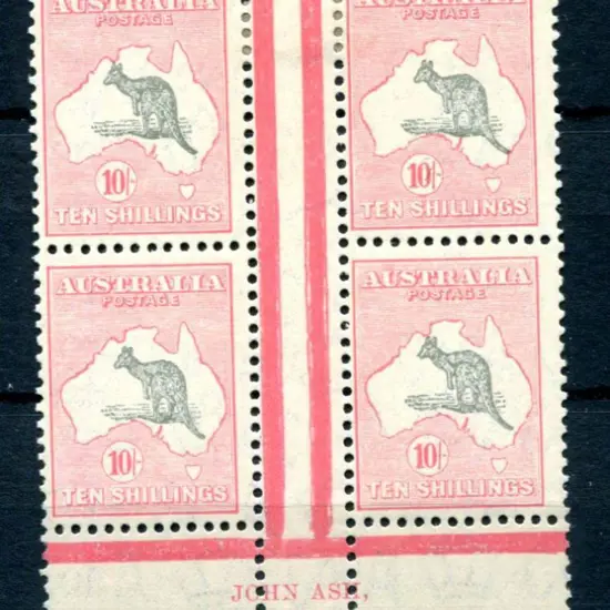 10/- grey-black & rose-crimson John Ash "N" over ...