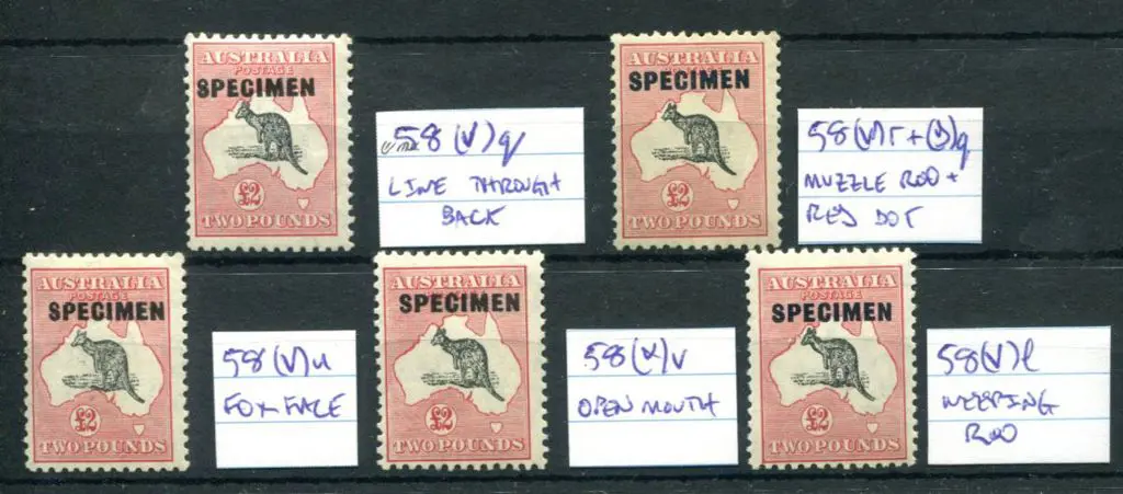 £2 grey-black & rose-crimson ovptd "SPECIMEN" x 5 ... Image 1++