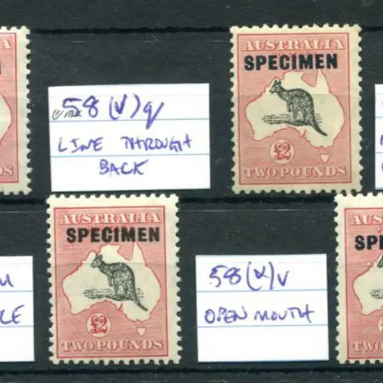 £2 grey-black & rose-crimson ovptd "SPECIMEN" x 5 ...