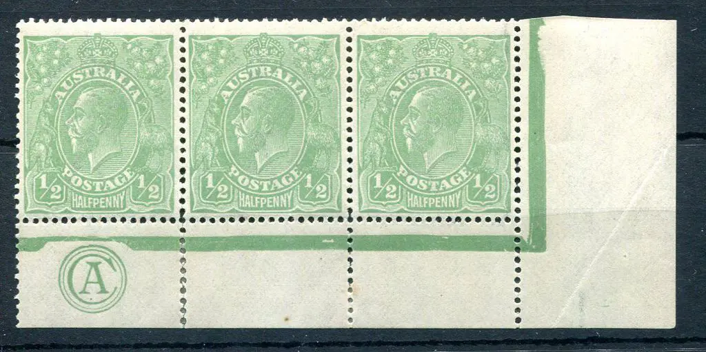 KGV 1914-20 Single watermark ½d green, electro 4 ... Image 1++