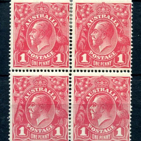 KGV 1914-20 Single watermark 1d carmine-red block ...