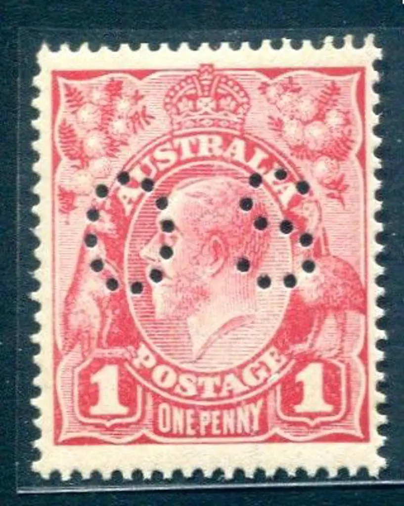 KGV 1914-20 Single watermark 1d crimson perfined ... Image 1++