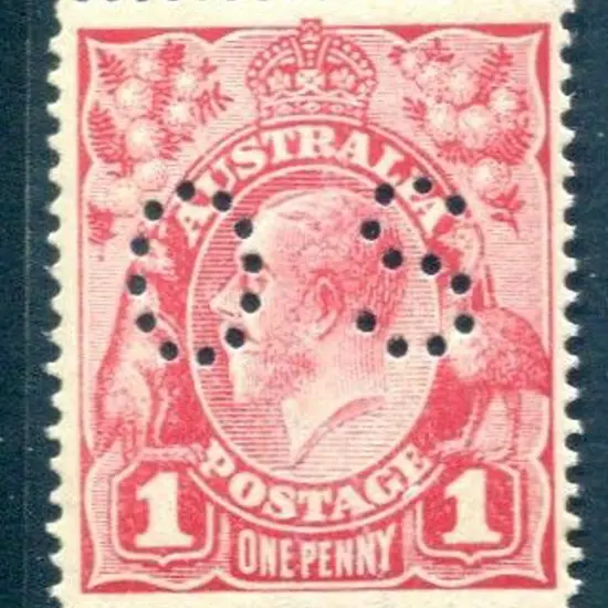 KGV 1914-20 Single watermark 1d crimson perfined ...