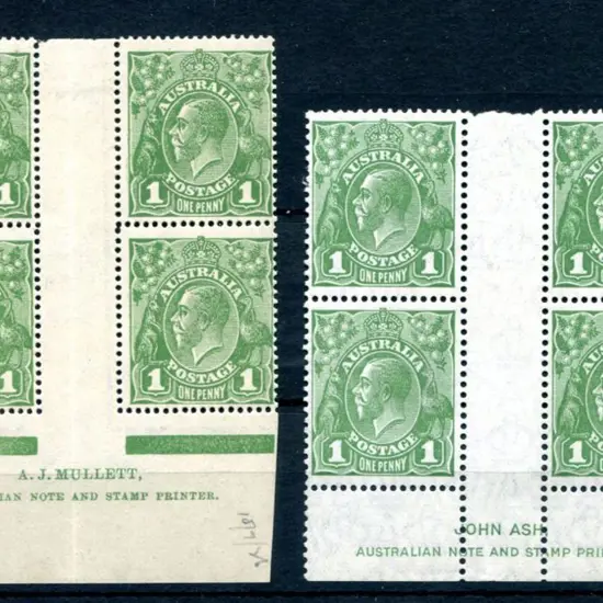 KGV 1914-20 Single watermark 1d green Mullett ...