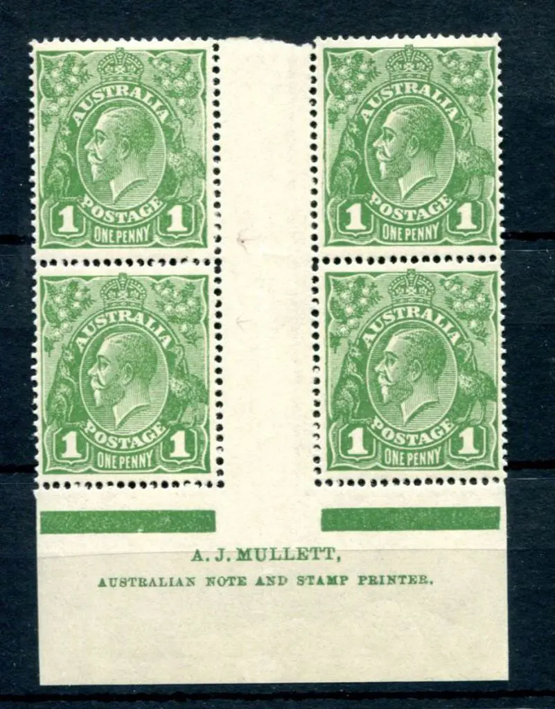 KGV 1914-20 Single watermark 1d green, plate 4 ... Image 1++