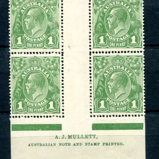 KGV 1914-20 Single watermark 1d green, plate 4 ...