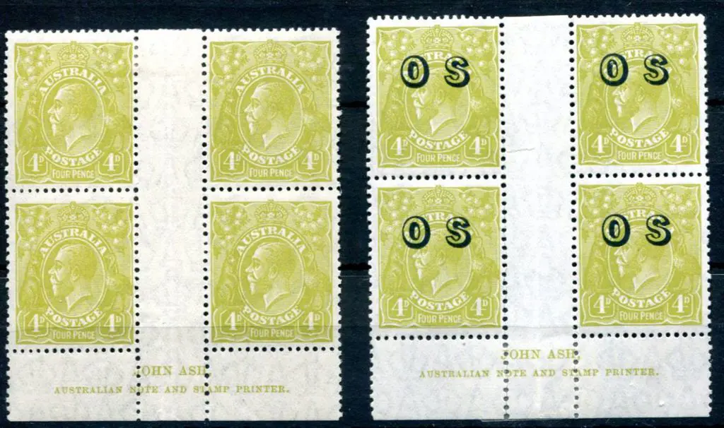 KGV 1926-30 SM watermark Perf 13½x12½ 4d olive in ... Image 1++