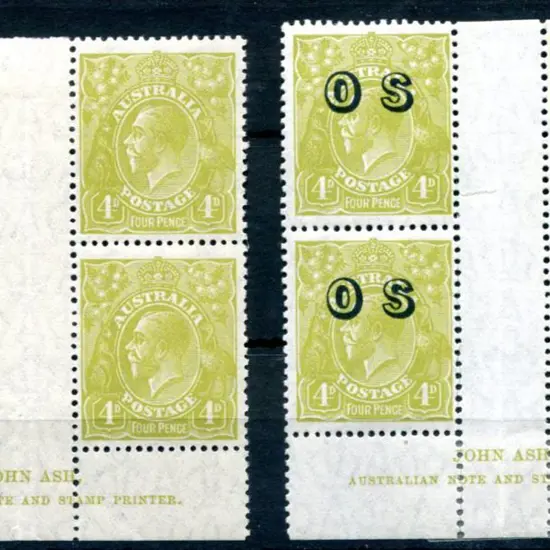 KGV 1926-30 SM watermark Perf 13½x12½ 4d olive in ...