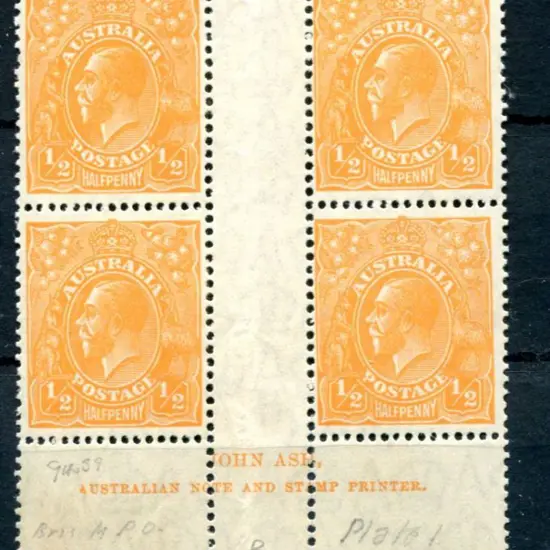KGV 1926-30 SM watermark Perf 13½x12½ ½d orange ...