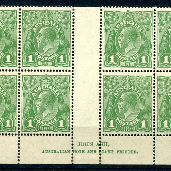 KGV 1926-30 SM watermark Perf 13½x12½ 1d green ...