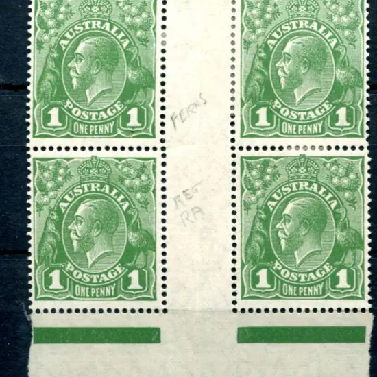 KGV 1926-30 SM watermark Perf 13½x12½ 1d green ...