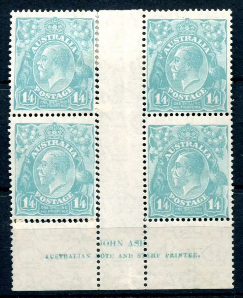 KGV 1931-36 CofA Watermark 1/4d greenish-blue John ... Image 1++