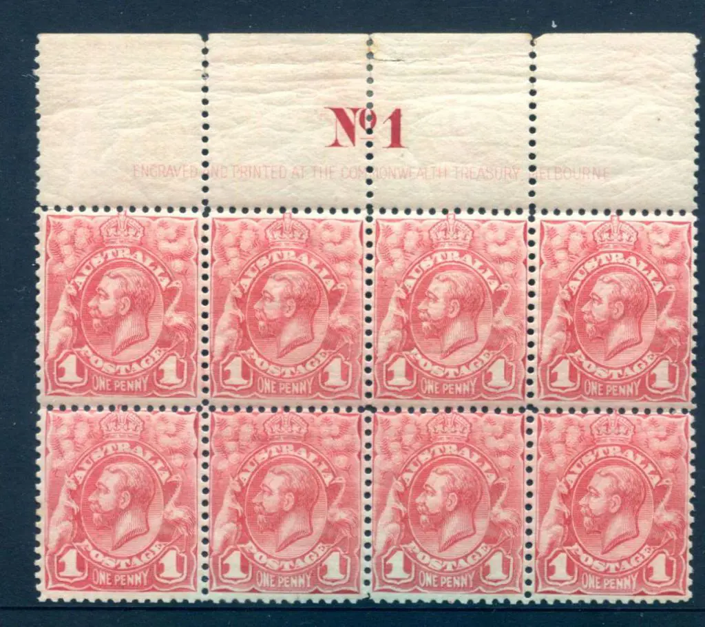 1913 1d pale red KGV engraved Plate No.1 imprint ... Image 1++