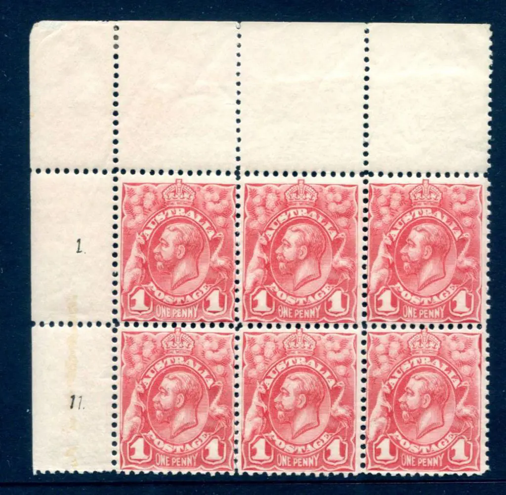 1913 1d pale rose-red KGV engraved Plate 1 top ... Image 1++