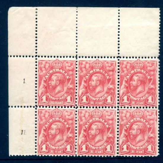 1913 1d pale rose-red KGV engraved Plate 1 top ...