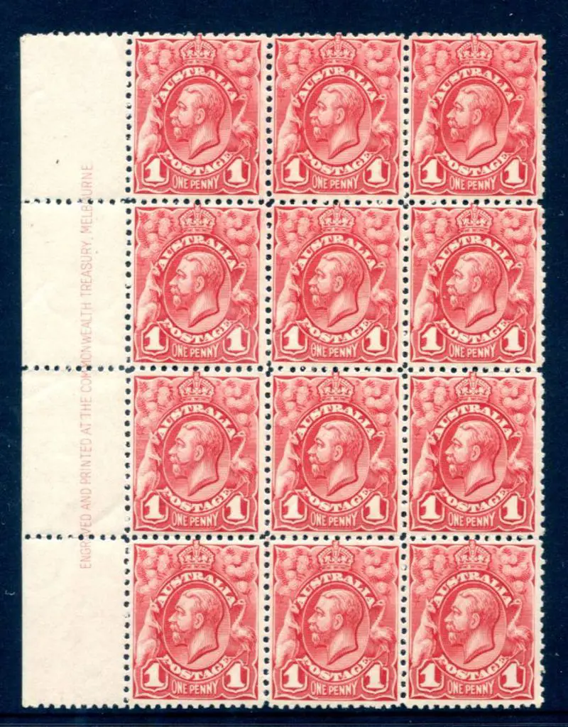 1913 1d carmine-red KGV engraved Plate 4 left side ... Image 1++