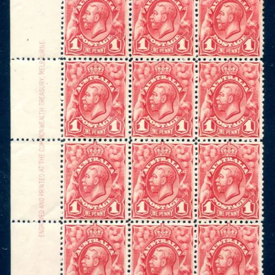 1913 1d carmine-red KGV engraved Plate 4 left side ...