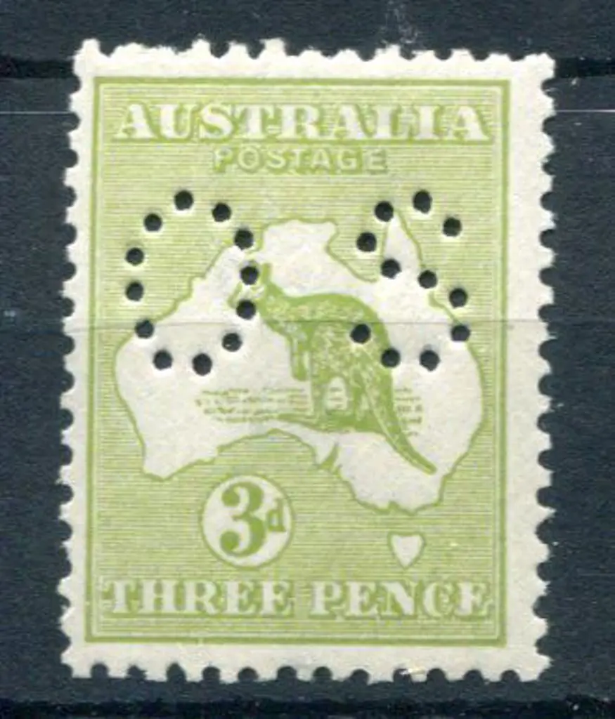 1918 3d olive-green, Die I, 3rd wmk perfined "OS". ... Image 1++
