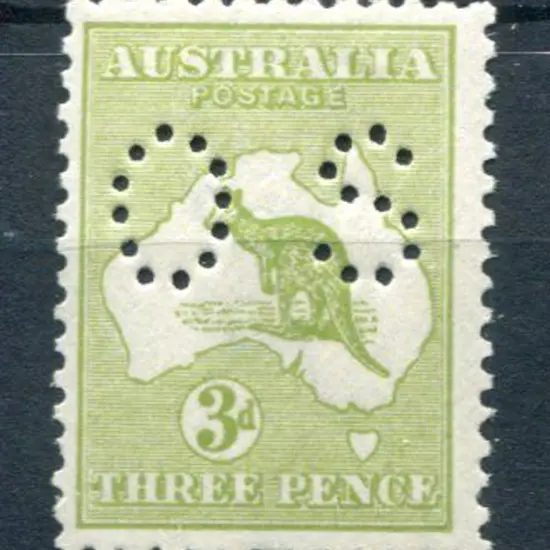 1918 3d olive-green, Die I, 3rd wmk perfined "OS". ...