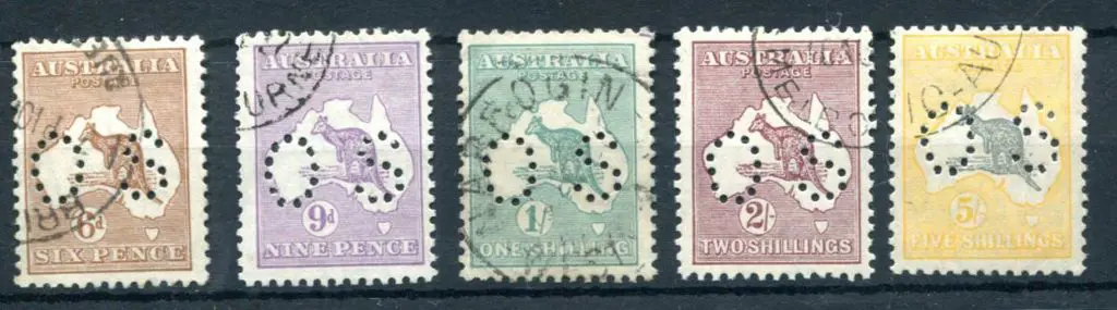 1929/30 6d to 5/- kangaroo SMW short set perfined ... Image 1++