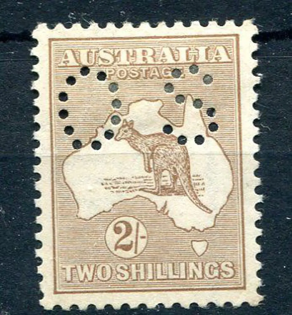 1915 2/- light brown, 2nd wmk perfined small "OS". ... Image 1++