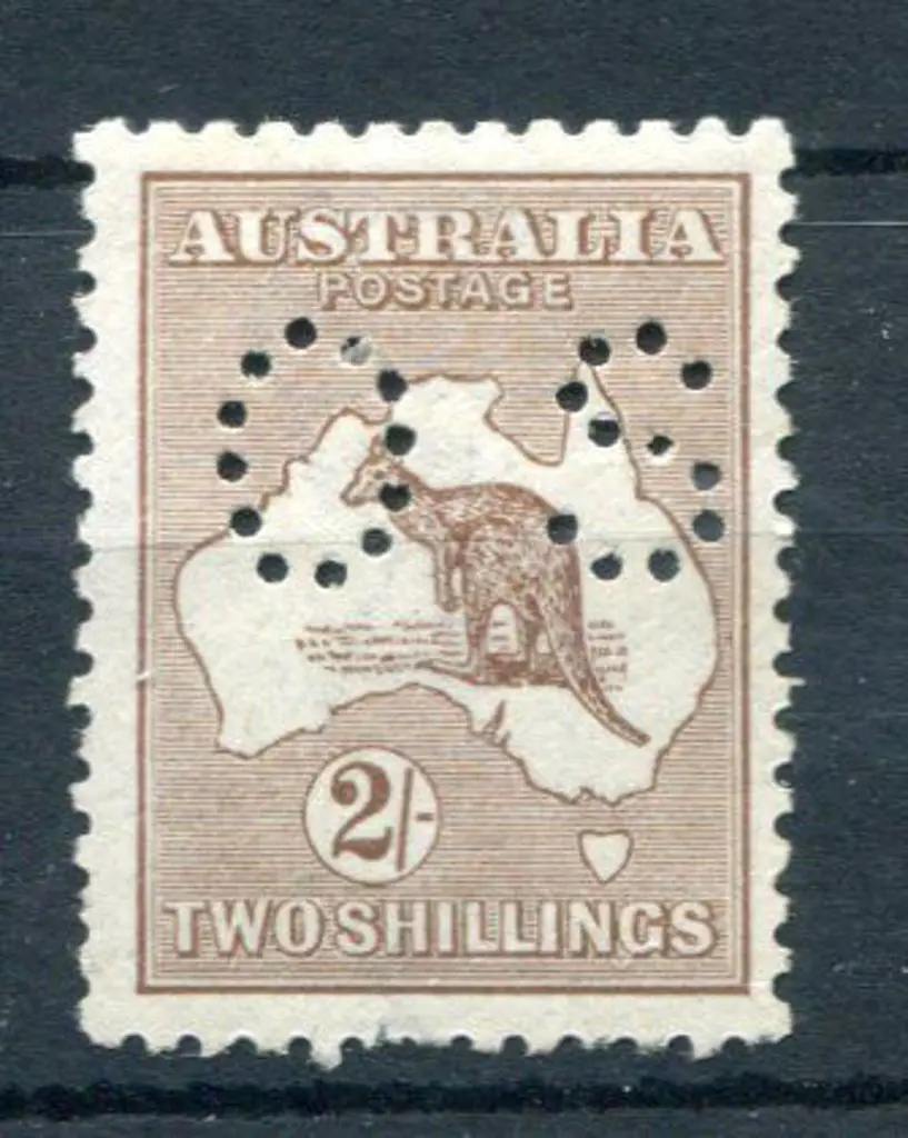 1918 2/- brown, 3rd wmk perfined "OS". MVLH, ... Image 1++