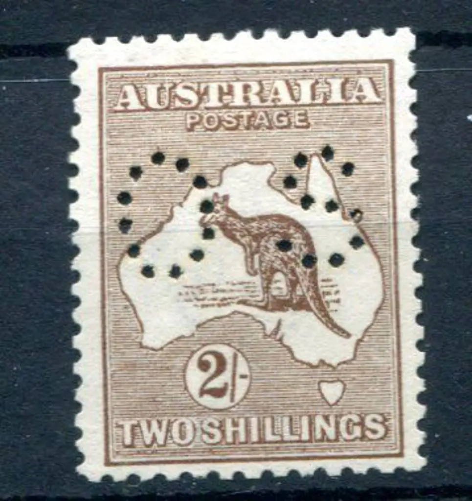 1918 2/- brown, 3rd wmk perfined "OS". Fresh MLH ... Image 1++