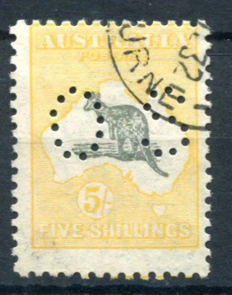 1929/30 5/- grey & yellow-orange, SMW perfined ... Image 1++