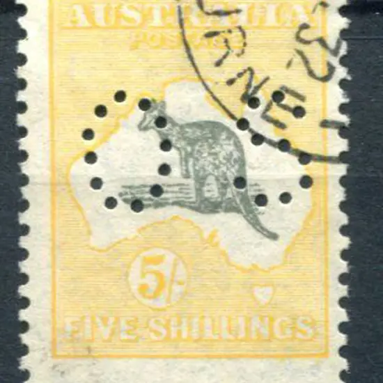 1929/30 5/- grey & yellow-orange, SMW perfined ...