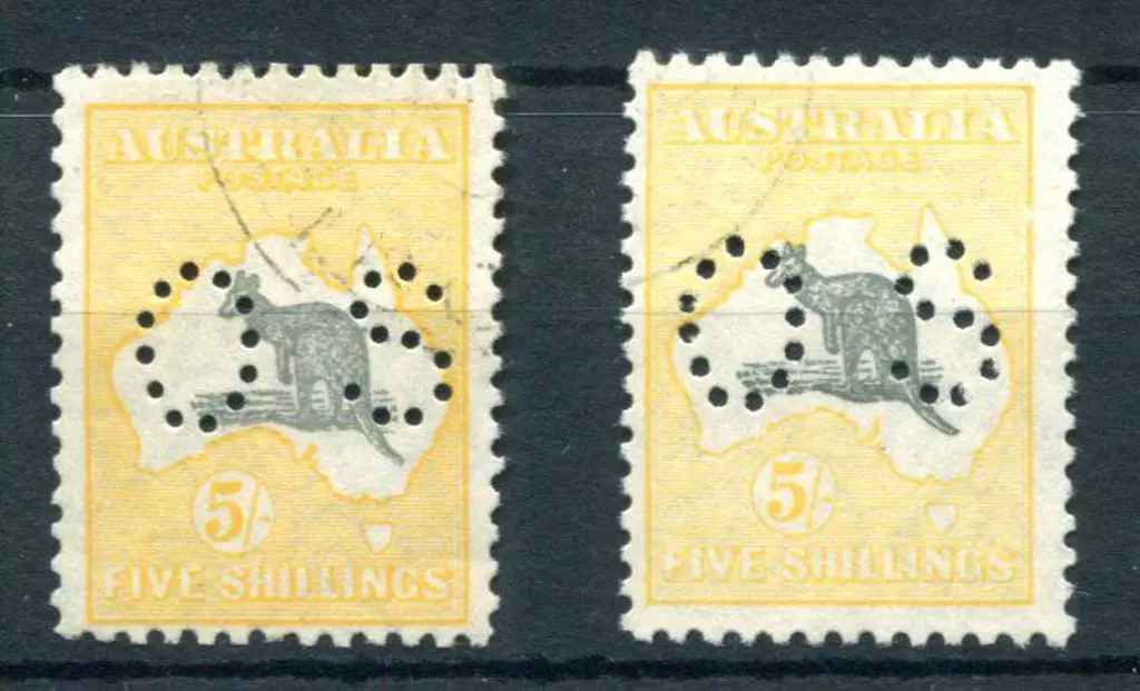 1930 5/- grey & yellow-orange, SMW pair perfined ... Image 1++