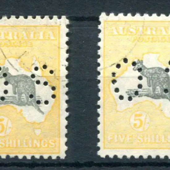1930 5/- grey & yellow-orange, SMW pair perfined ...